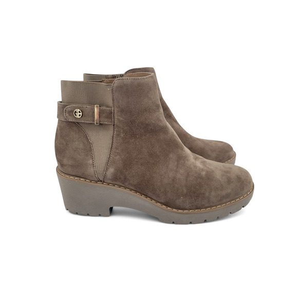 Giani Bernini Taupe Suede Boots Size 9.5M | Ankle Booties Wedge Heel & Zipper - Picture 2 of 9
